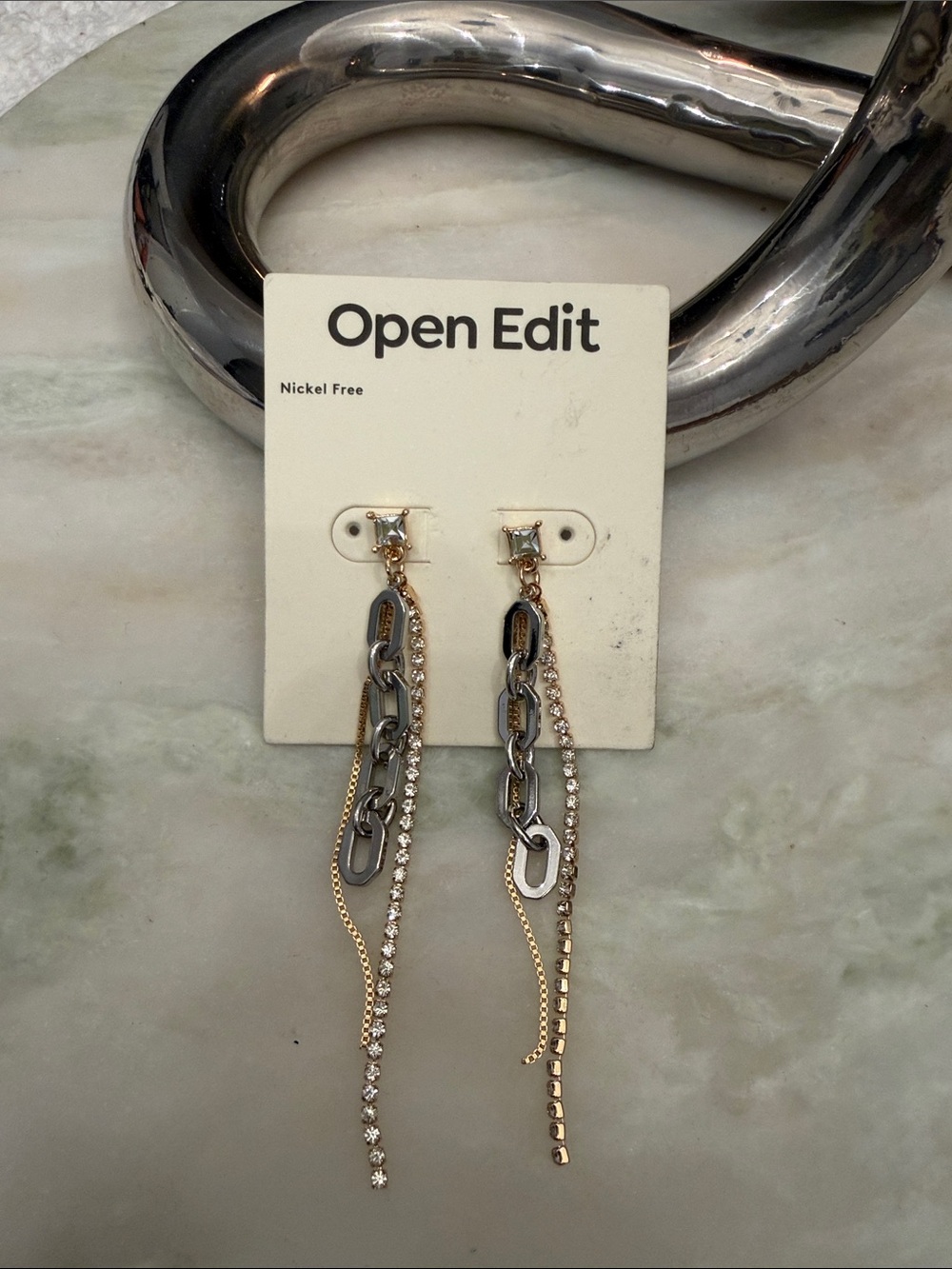 NWT Open Edit Nordstrom Mixed Metal Chain Threader Drop Earrings